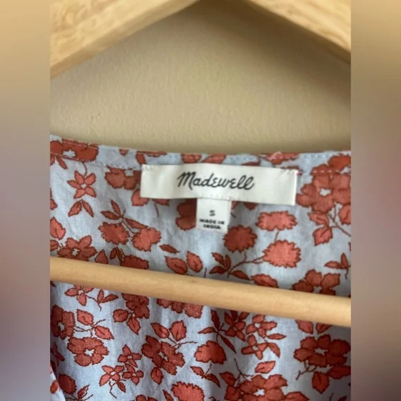 Madewell | Floral Wrap Dress - Orange and Blue, Size Small - Picture 4 of 8
